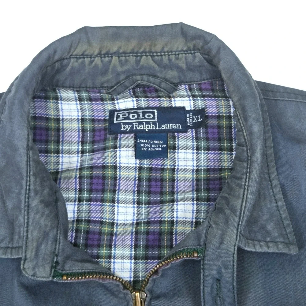 Vintage 90s Polo Ralph Lauren‎ Harrington Bomber Jacket Plaid Lined Blue Mens XL